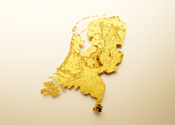Netherlands Map Golden Metal Color Height Map Background 3d Illustration
Source Map Data: Tangrams.github.io/heightmapper/,
Software Cinema 4d