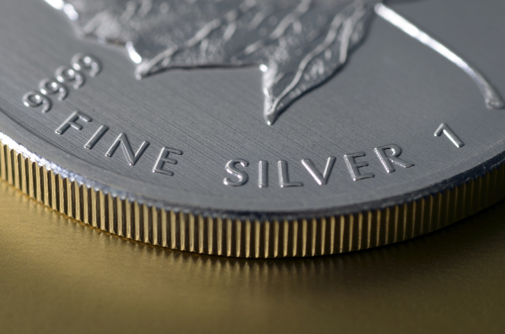 Close-up Of A One-ounce Silver Maple Bullion Coin.