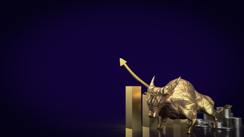 Gold Bull On Chart Background For Business Concept 3d Rendering
