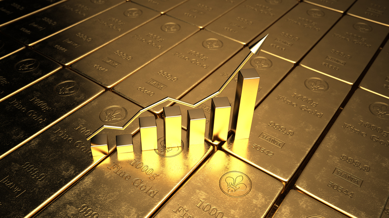 The Price Of Gold On The Stock Exchange Is Rising. 3d Illustration.
