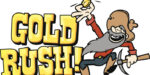 Simple Cartoon Gold Miner Holding Gold Nugget With Text 'gold Rush'