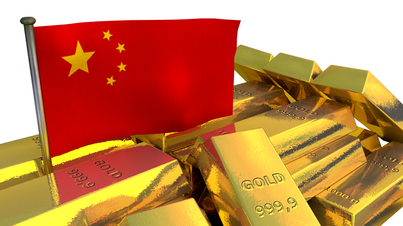 Chinese National Economy Concept With Gold Bullion On White Background