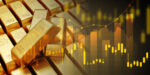 Gold Trading, Gold Bars With Stock Graph Chart Stock. Business And Finance Concept. 3d-rendering